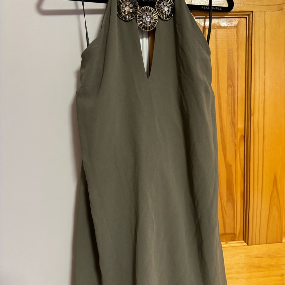 Bebe Green Embellished Cut Out Sheath Cocktail Dress
